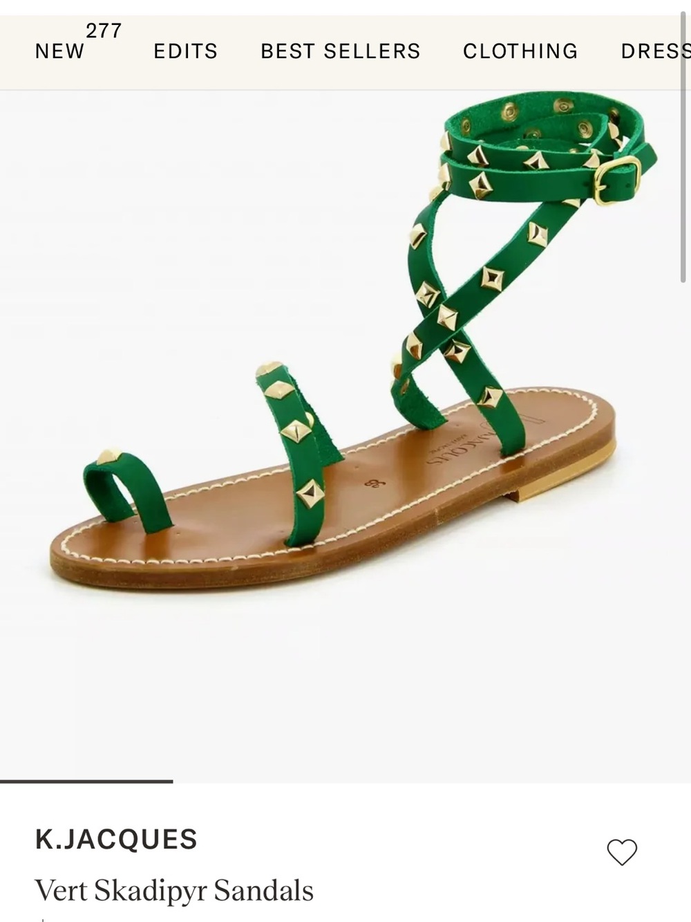 K.Jacques Green Leather Studded Toe-Loop Sandals with Tan Footbed